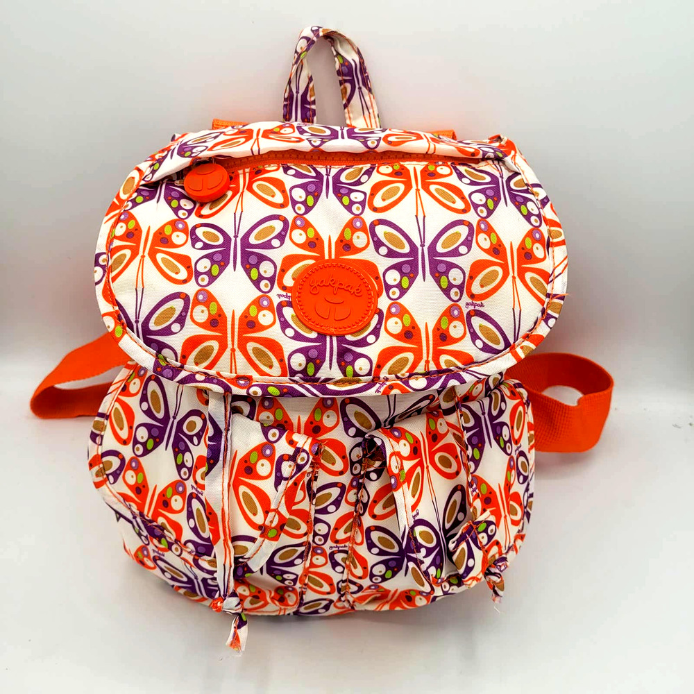 Yak Pak Orange Purple‎ White Butterfly Print Backpack Size 9.5"x8.5"